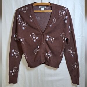 Charlotte Russe Y2K Brown Teddy Bear Cropped Cardigan Junior L